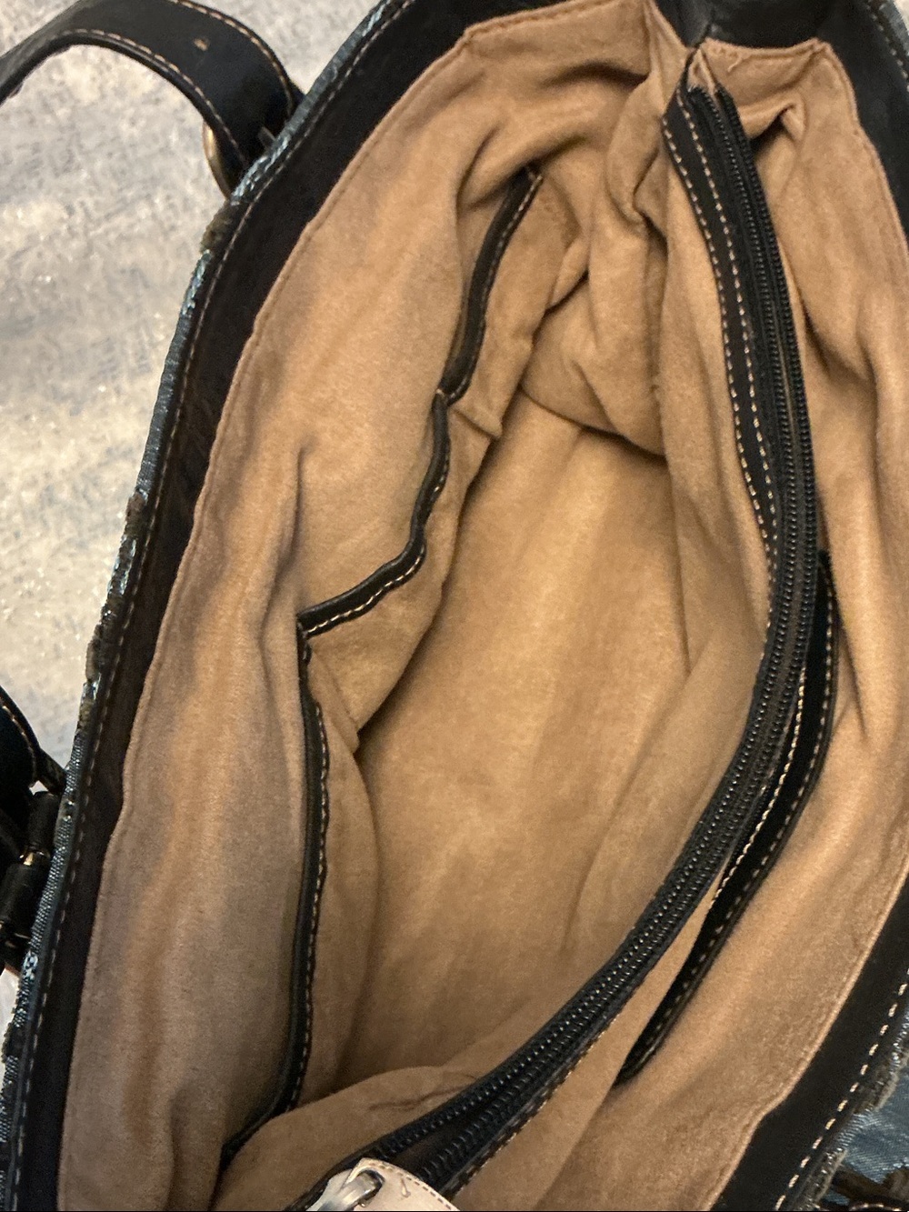 Liz Claiborne Brown and Teal Damask Shoulder Bag - Picture 8 of 11